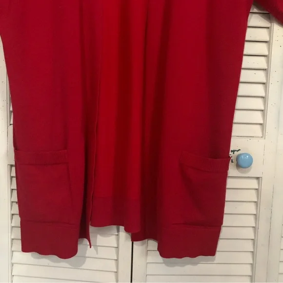Chic Red Open Front Cardigan Classic With Pockets & Buttons - Picture 3 of 6